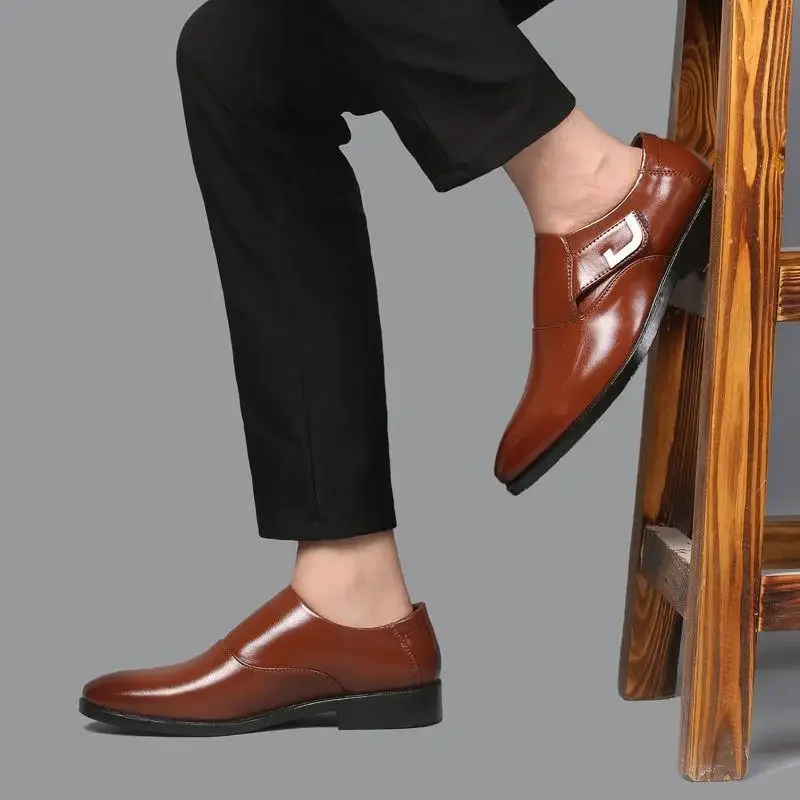 

Retro Style Brown Men's Formal Shoes Business Plain Luxury Designer Cheap Clearance Italian Cowhide Suit 39 New Social Shoe Male
