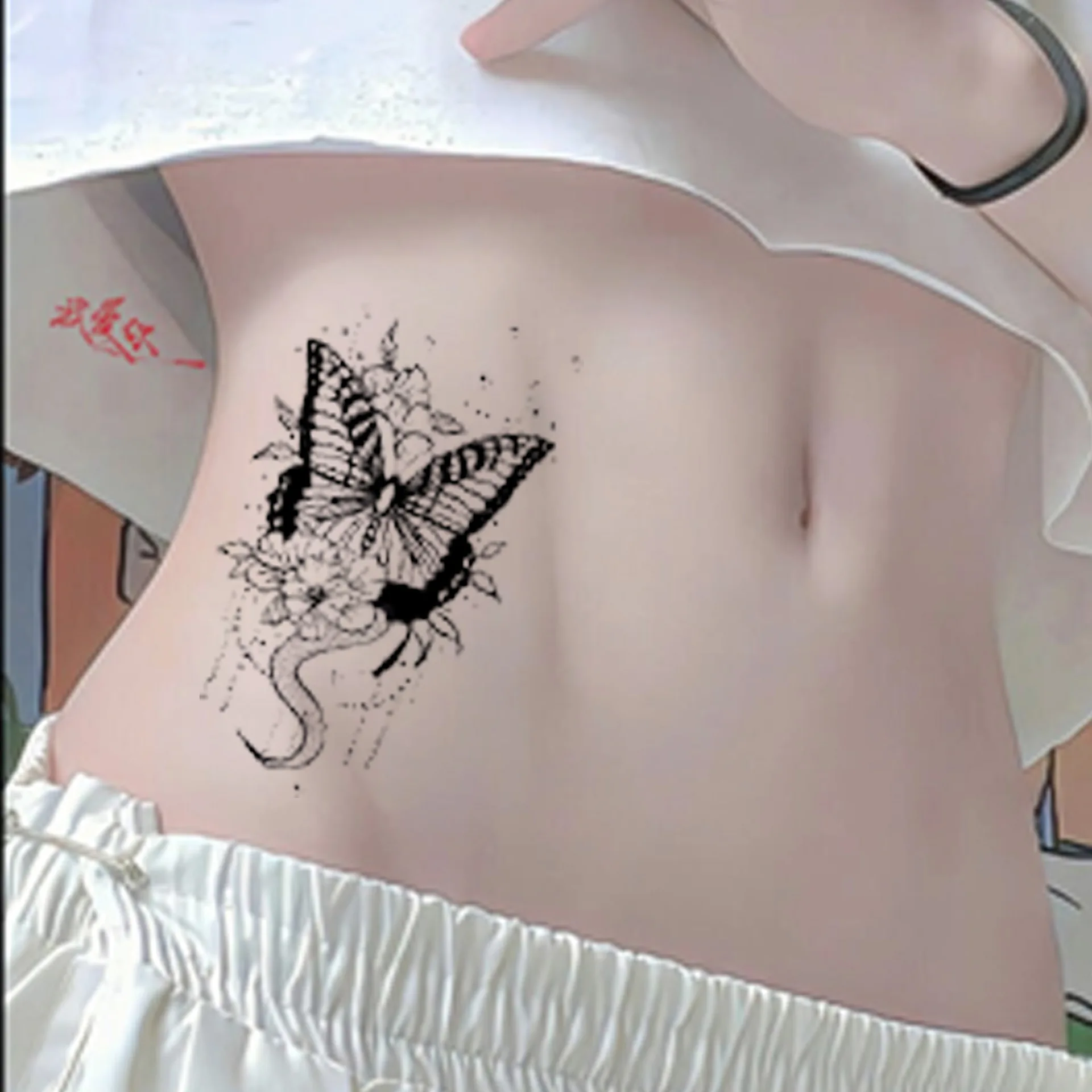 New black butterfly tattoo stickers advanced sense Instagram sexy female temporary collarbone arm tattoo stickers