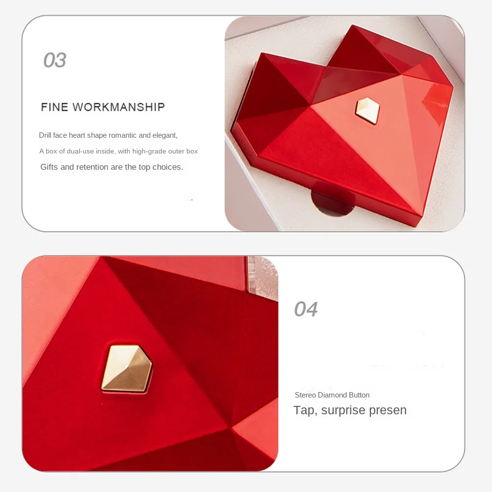 New Heart Shaped Diamond Ring Box Automatic Proposal Surprise Ring Box Jewelry Storage Display Box For Girl Wedding