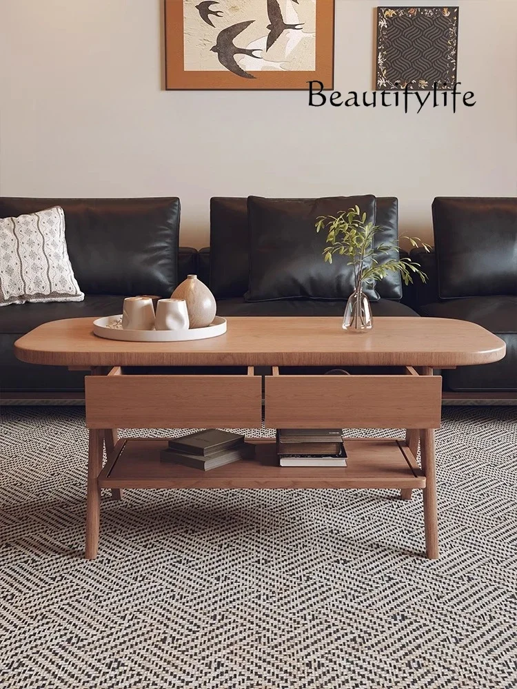 

BA Nordic Solid Wood Coffee Table Antique Double Extraction Table Living Room Tea Table Simple With Drawer Storage Room Furnitur