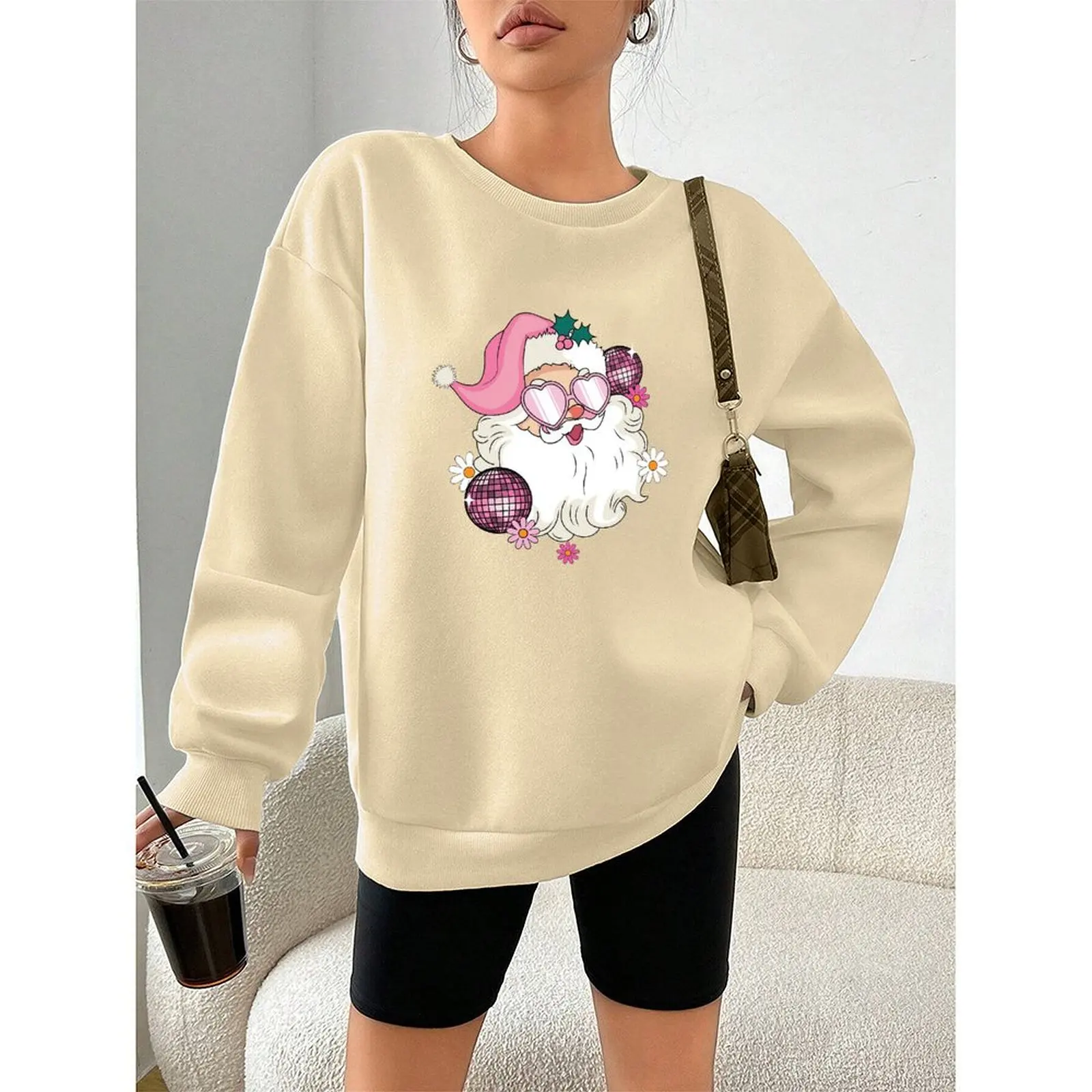

Pullovers O-Neck Sweatshirts For Woman Velvet Winter Casual Loose Fashion Comfortable Christmas Printed Pattern Long Sleeve Top