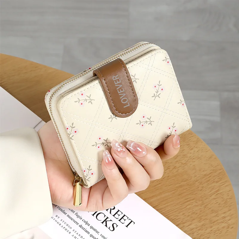 Ladies' Printed Wallet with Button Closure and Zipper Coin Pocket