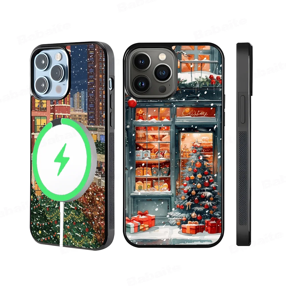 Christmas Cartoon New Year Phone Case Magesafe Magnetic Wireless Charge Case For iPhone 16 11 12 13 14 15 Pro Max Plus Mini