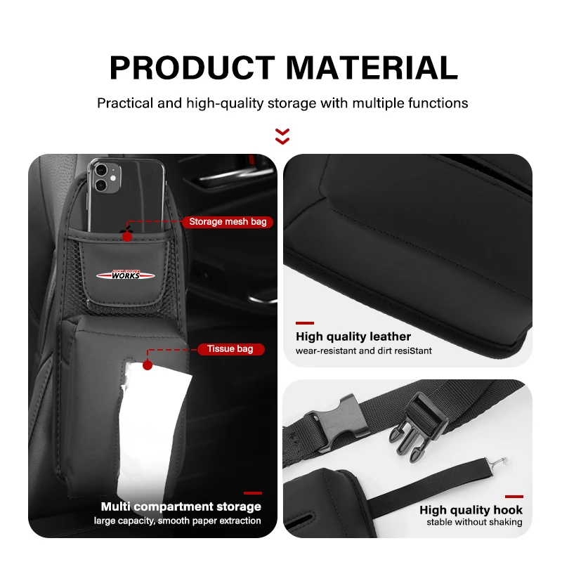 Universal Car Seat Side Storage Hanging Bag Tissue Pocket For MINI Cooper Works R56 F56 R53 R60 Clubman JCW Countryman - view 4