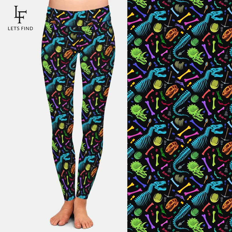 LETSFIND Womens Leggings Pants Fashion 3D Dinosaur Paleontology Print Women Fitness Leggings High Waist  Full Pants