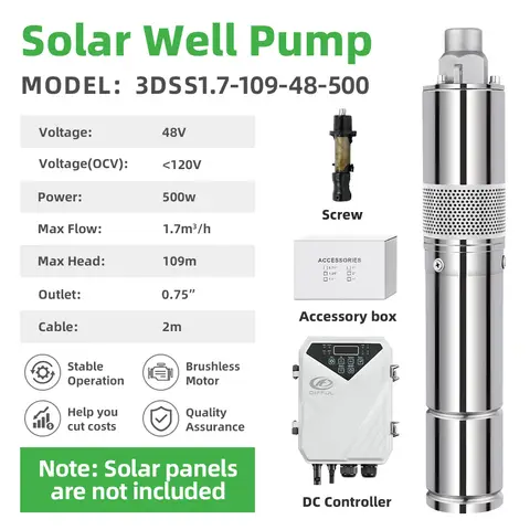 DIFFUL 3 inch DC Solar Archimedes Screw Bore Water Pump Submersible Deep Well Pump With LED Diaplay for Rural Areas Water Supply