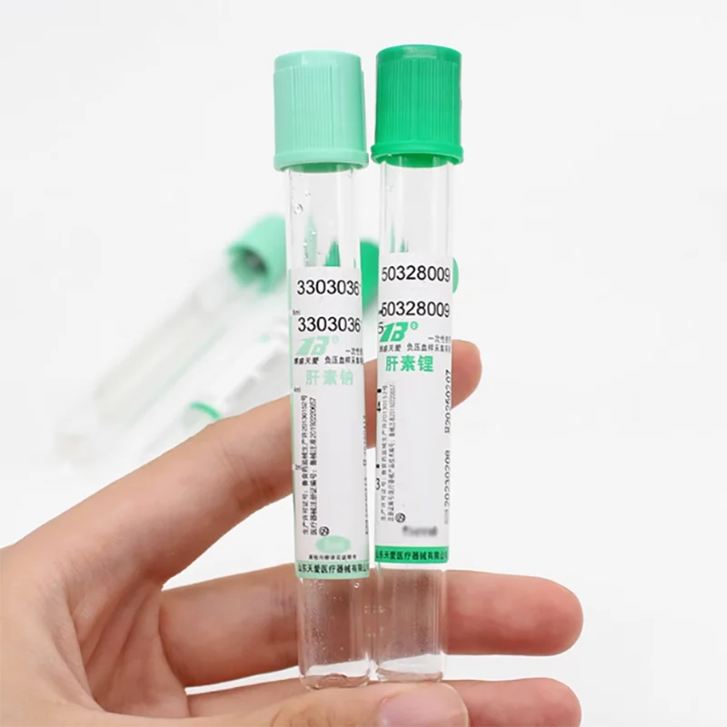 Disposable Sterile Vacuum Blood Collection Tube With Heparin Sodium Additives Green Lid 10 ml Vac Tube Vacutainer CE Mark 100/PK