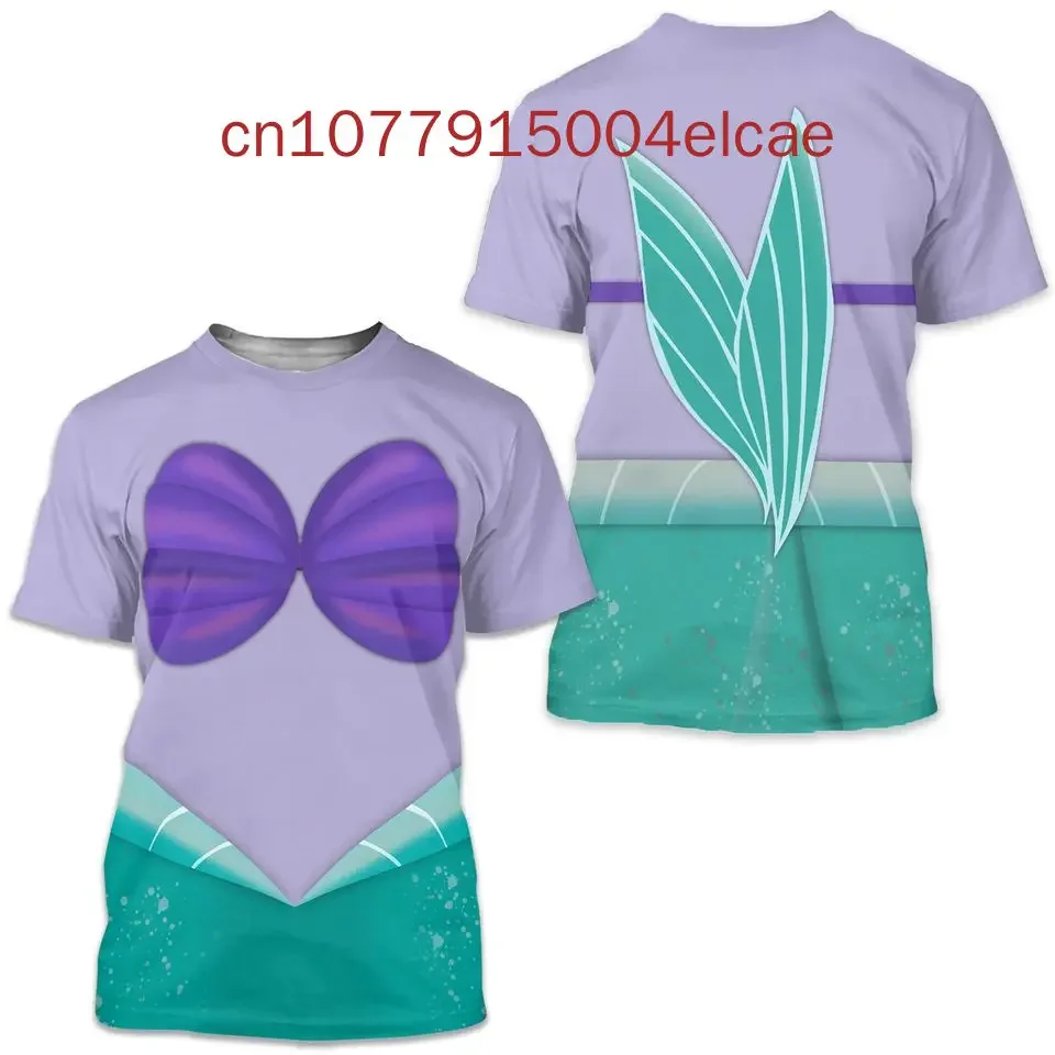 The Little Mermaid  Ariel Princess 3D T-Shirt 3D Printed Disney Men's Women's And Children's Round Neck Casual Street T-Shirt