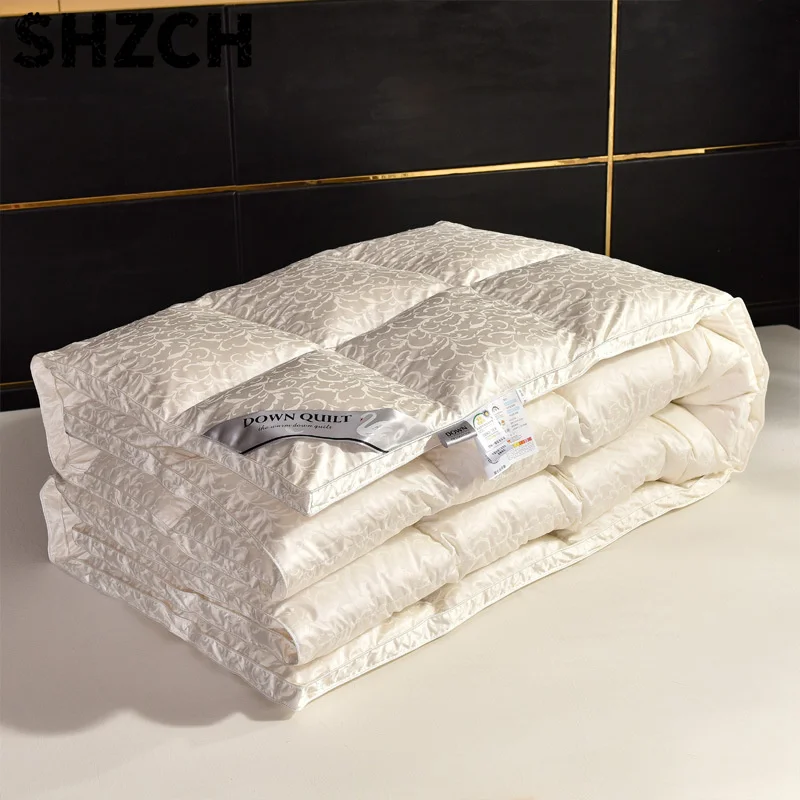 Premium Light Luxury Silk Goose Down Comforter Cotton 95% White Goose Filling Warm Winter Bedspread Hospitality Quality Quilt