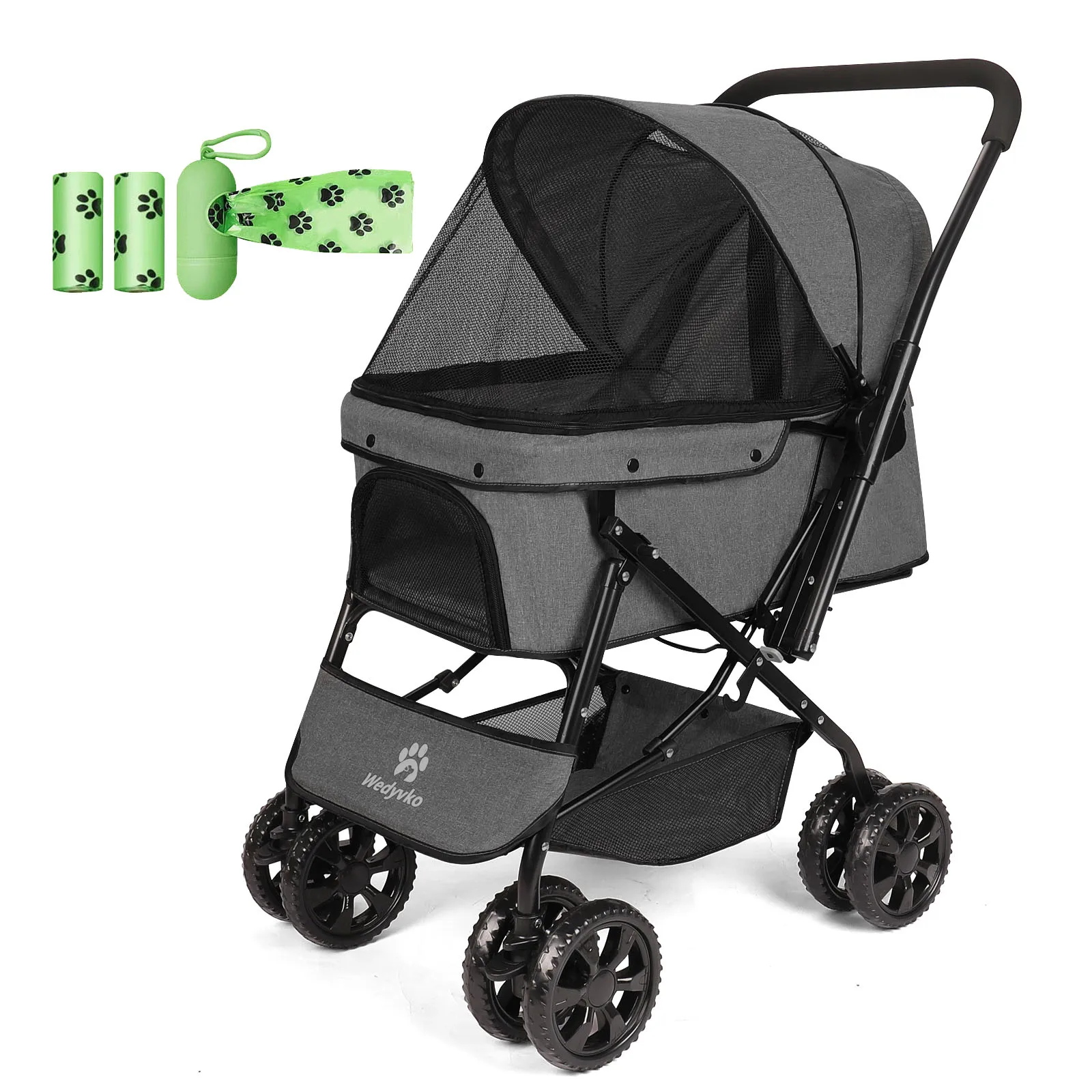 

Medium Dog Stroller 50lb - Pets Stroller for Medium Dogs with Reversible Handlebar, 360 Front Wheel, Foot Brake, Wide Mesh