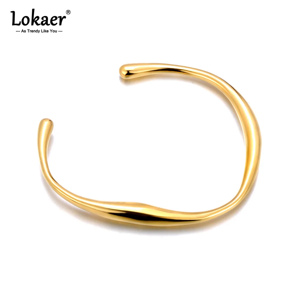 Lokaer 316 Stainless Steel Wrist Opening Bracelet Bangle For Women Gold Color Handmade Cast Statement Brand Party Jewelry B24008