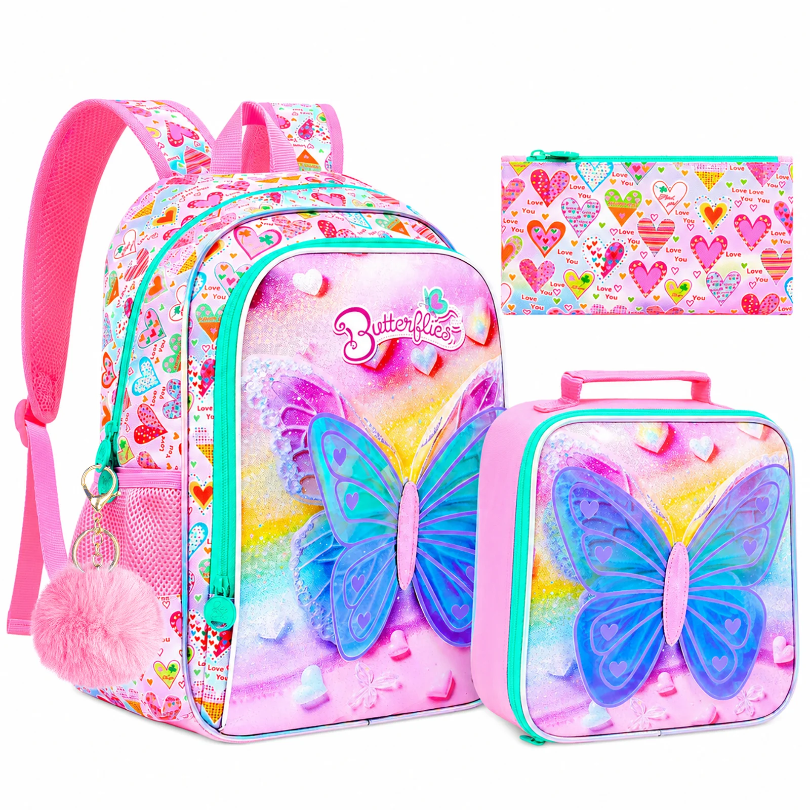 3pcs-kids-backpack-set-rainbow-butterfly-print-large-capacity-lightweight-backpack-handbag-pencil-case