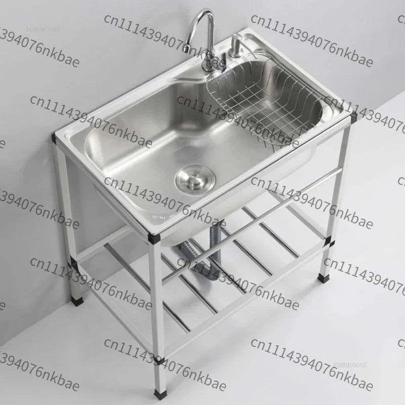 Thick Stainless Steel Floor Standing Commercial Kitchen Sink With Bracket Multifunctional Single Wash Catering Washing Sink
