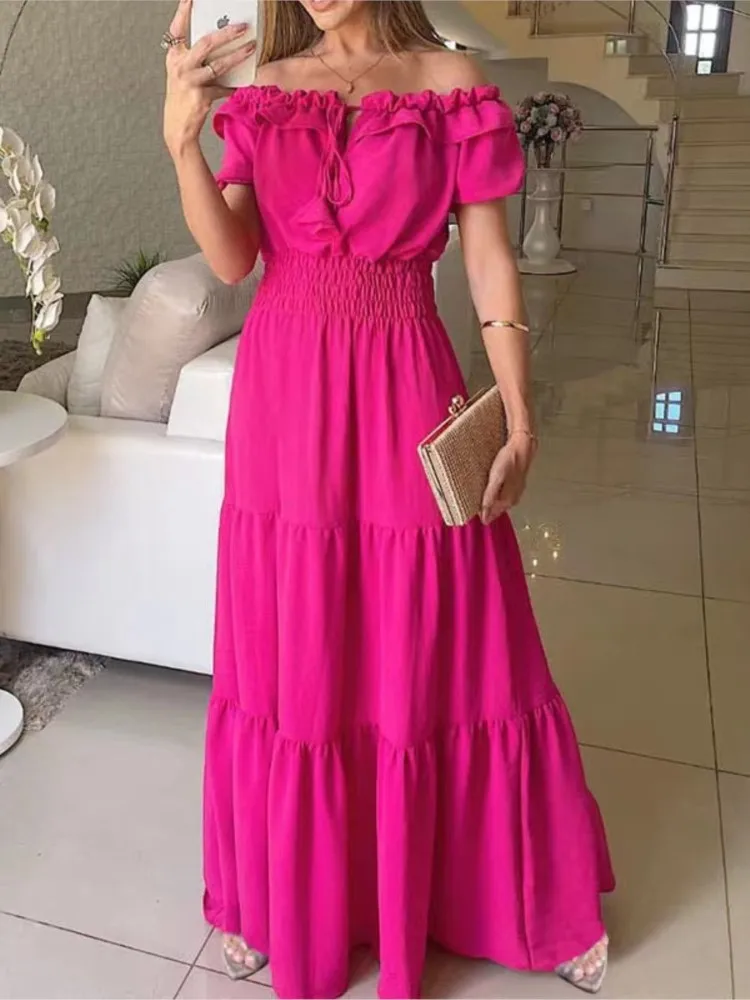 Bella estate nuovo arrivo colore solido Boho Dress donna elegante beach party club dress abiti maxi casual per abbigliamento donna