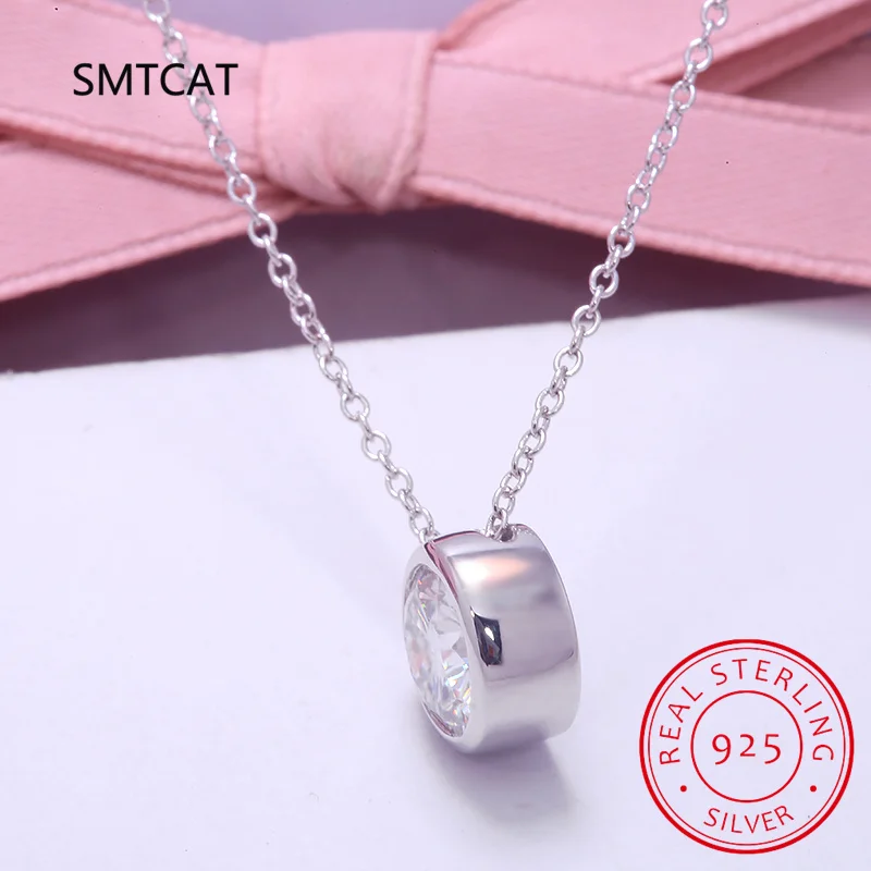 D color Round Excellent Cut Moissanite Pendant Bezel Setting 1CARAT 6.5MM Gift for Women Pendant Necklace Plated 14K White Gold