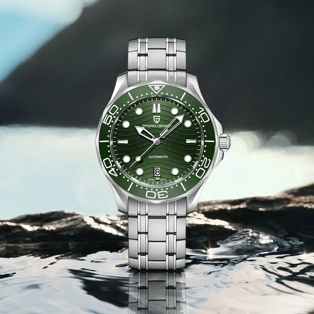 

PAGANI DESIGN 2025 New Green Wave Dial Luxury Automatic Watch Men AR Sapphire crystal MIYOTA 8215 Movt Mechanical Wristwatch Men