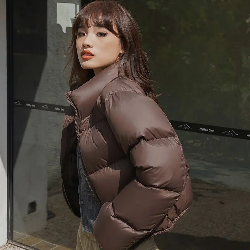 Winter 2025 Women's Short Loose down Cotton Jacket Fashion Bread Style Coat Small Size Straight Tube Long Sleeve Zipper Pure ...