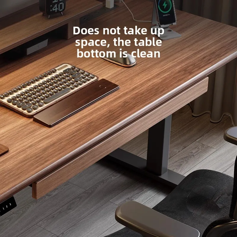 Black Walnut Under Desk Drawer Organizer Adjustable Standing Desk Storage Tray Office Computer Accessory Desktop Organizer Shelf