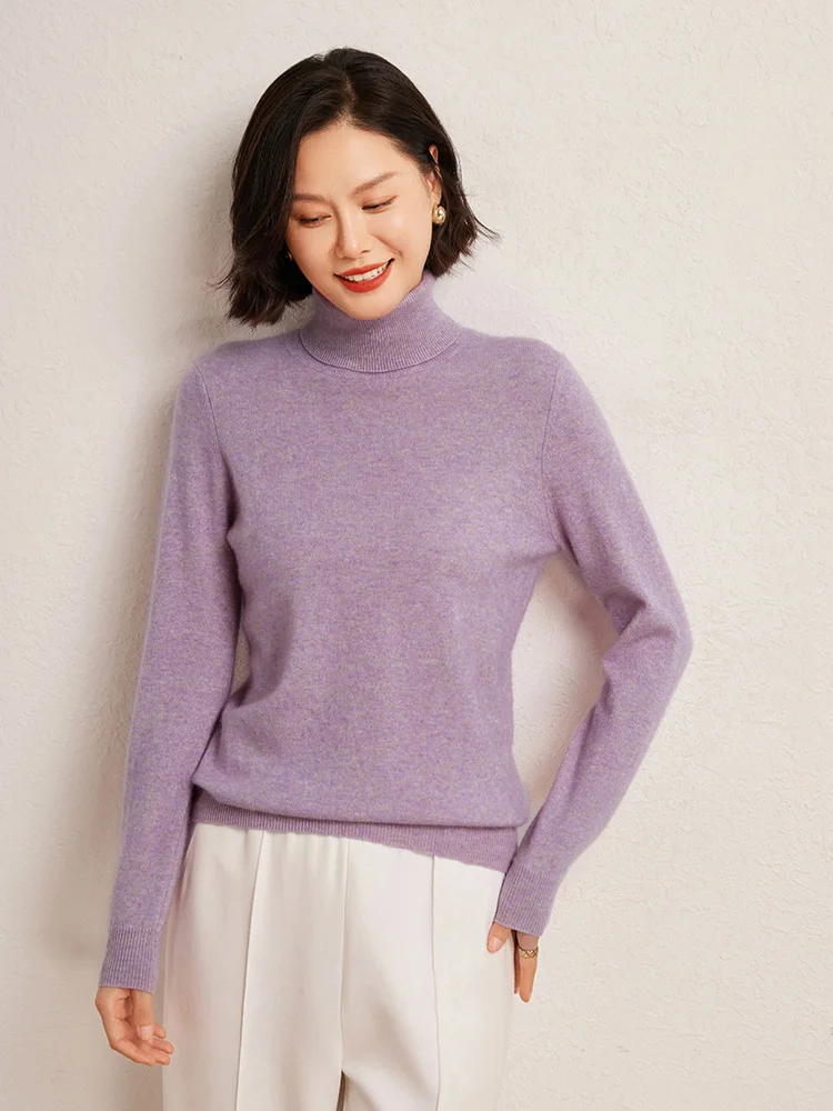 100% Pure Cashmere Sweaters Women' Lapel Knitted Pullover Casual Loose High-End Sweater Autumn New High-Neck Cashmere Base Shirt