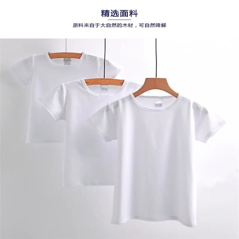 Boys And Girls Children White T-shirt Half-sleeved Top Solid Color Short-sleeved Uniform Class Clothes Large Children Pure