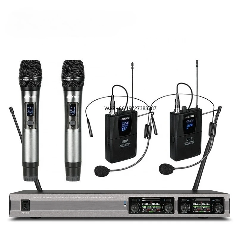 

Professional Bm7074 UHF 4 Channel Handheld Headset Wireless Microphone System for Party Wedding Speech Church Stage Karaoke DJ