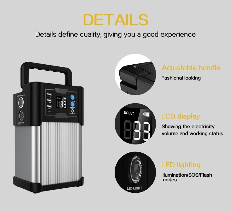 Best rechargeable 110V 220v outdoor solar generating lifepo4 lithium battery 500w generator 300w portable power station