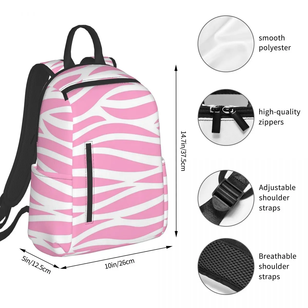 Zebra Pattern Pink Zebra Stripes Backpack Student BookBag Boys Girls School Bag Laptop Shoulder Bags Men Women
