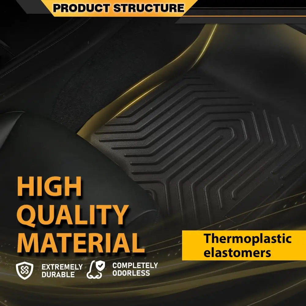سجادات أرضية متوافقة مع جميع الأحوال الجوية، حماية كاملة للصف الأول والثاني، ملحقات بطانات أرضية السيارة TPE باللون الأسود