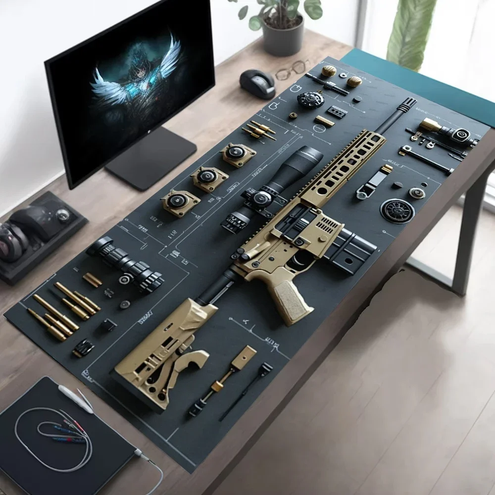 Oval Tactical Gun Large Leather Mouse Pad Precision Gaming Design Desk Pads Anti-Slip Leather 900X450 Gaming Keyboard Mouse Pads