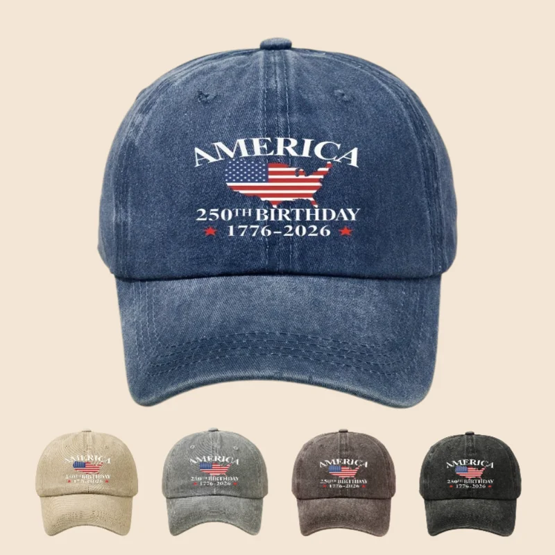 1 Stück Damen-Baseballkappe mit 250 BIRTHDAY Anniversary Series of The United States-Aufdruck, vielseitige Retro-Soft-Top-Dad-Mütze für den Außenbereich