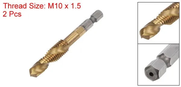 M10x1.5 Titanium Coated High Speed Steel Combination Drill and Tap Bit Long 2pcs