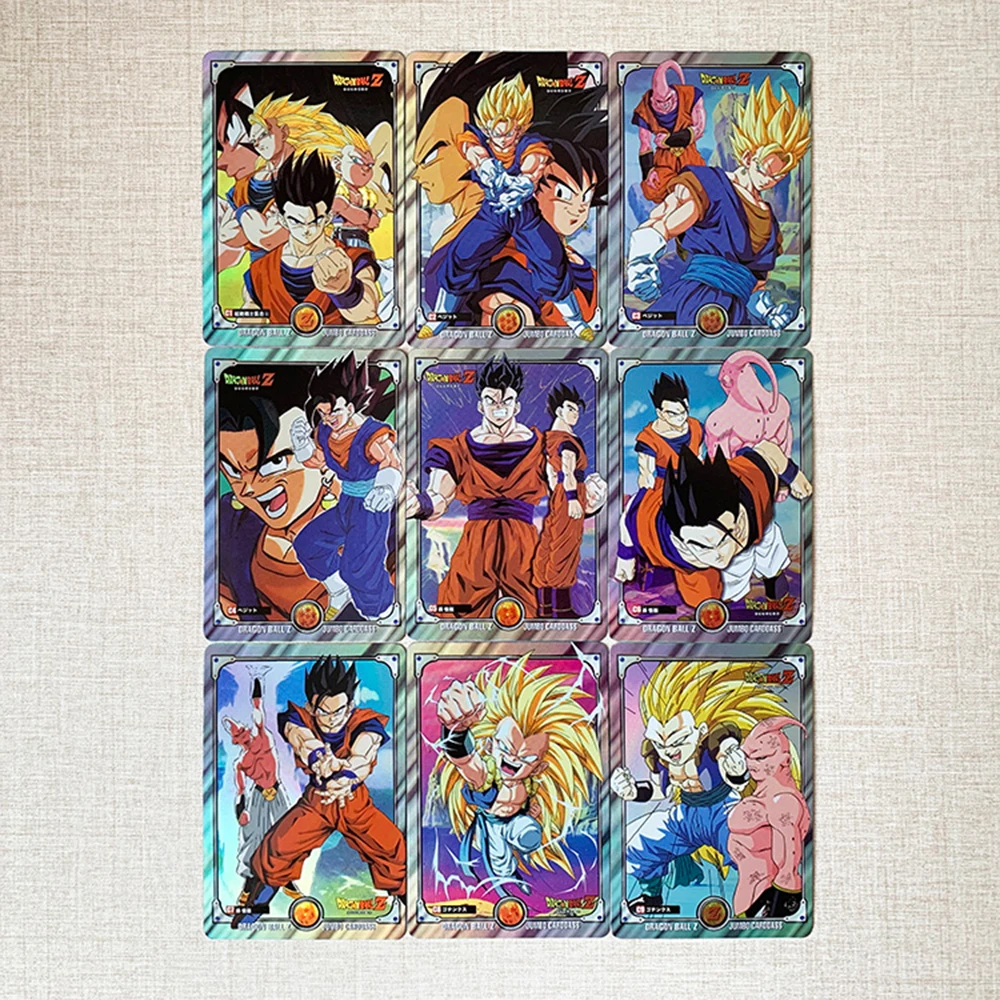 Dragon Ball Son Goku Rainbow ฟอยล์คอลเลกชันการ์ดวันหยุดของขวัญ DIY 9 ชิ้น/เซ็ตโฮมเมด Glitter การ์ดคริสต์มาสของขวัญ