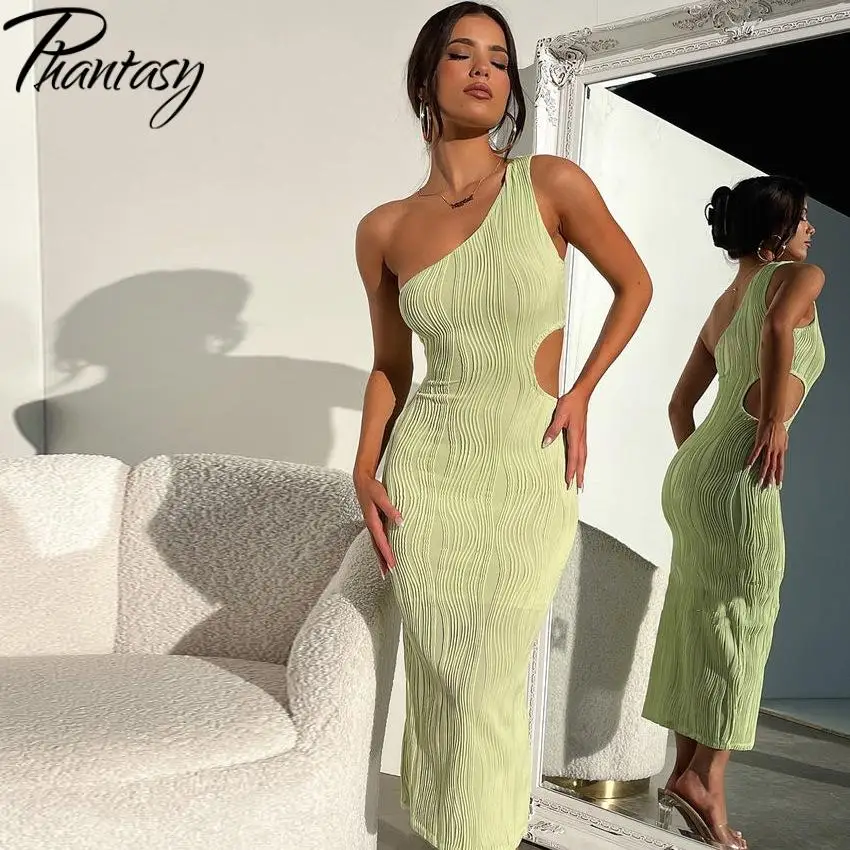 ファンタジーイレギュラーセクシーカットアウトドレスソリッドカラースリムワンショルダードレスパッケージヒップドレストレンディレディパーティードレス2025