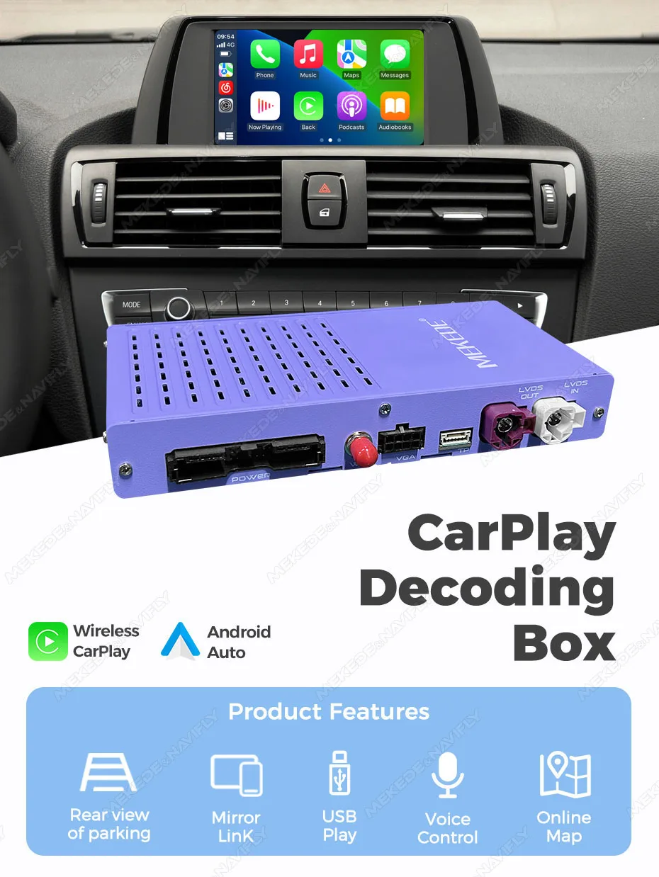 MEKEDE Wireless CarPlay Android Auto Decoder für BMW CCC CIC NBT EVO System 1 2 3 4 5 7 Serie E70 F10 X1 X3 F25 F26 F48 MINI X4 X5 X6 F56 F15 Smart Video BOX – Detail 9