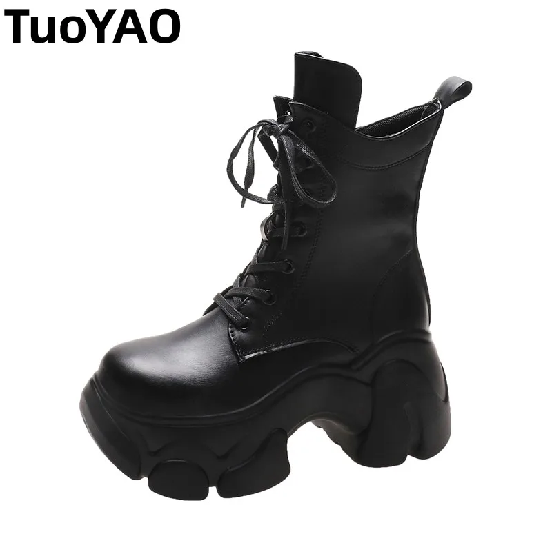 

8CM High Heels Women Platform Ankle Boots Winter New 2025 Designer Leather Motorcycle Shoes Zip Chunky Punk Boots Mujer Botas