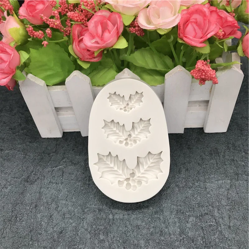 Christmas Holly Decoration Fondant Cake Silicone Mold Chocolate Candy Molds Cookies Pastry Biscuits Mould DIY Cake Baking Tools