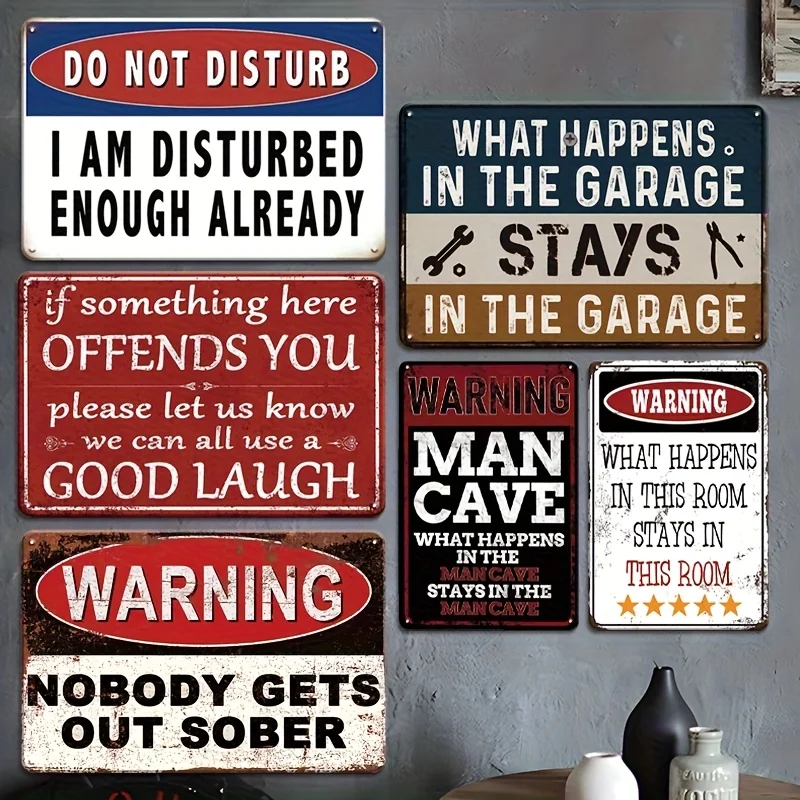 6pcs Fun Quote Metal Tin Signs - Vintage Humorous and Satirical Wall Decor, Suitable for Man Caves, Offices, Garages, Bars, Kitc