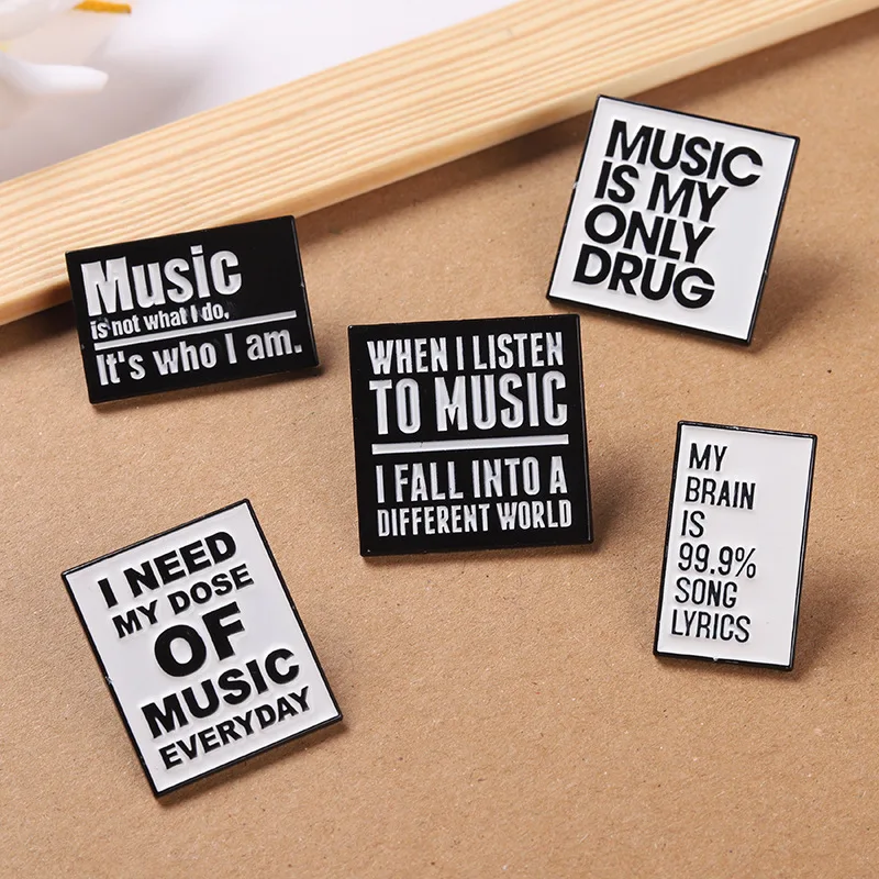 

Punk style black white music alphabet Enamel Pins Music enthusiast metal badge Accessories Fashion Jewelry Gifts for Friends