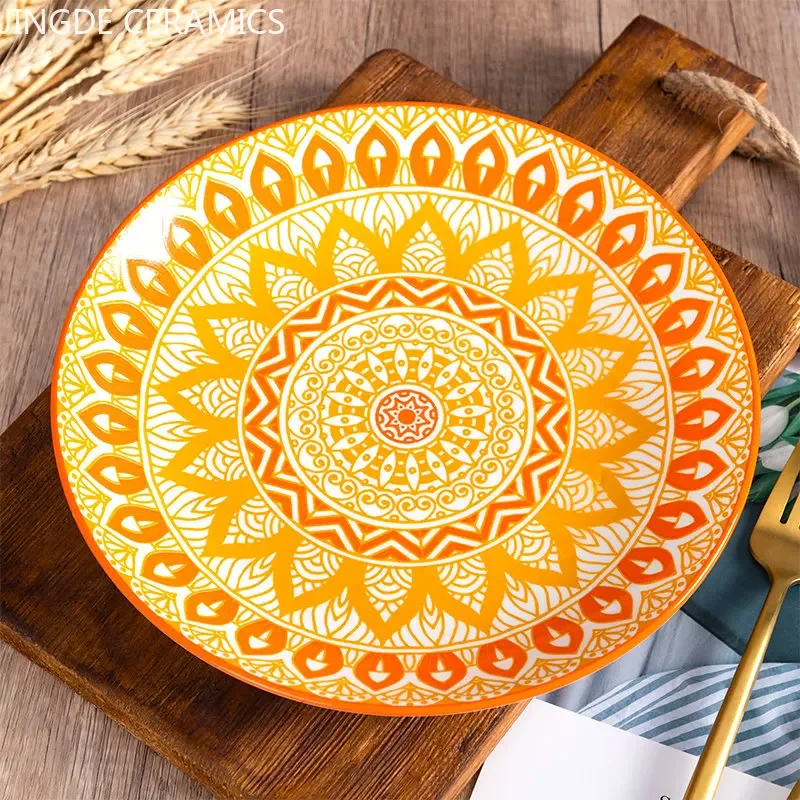 8 Inch Retro Ceramic Plate Handmade Dinner Plates Serving Dish Plate Creative Round Dishes Tableware Home Kitchen Accessories