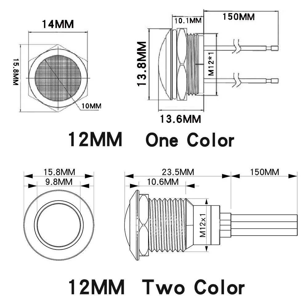 Metal LED Indicator Light 12mm 16mm 19mm 22mm Waterproof Spherical Round Signal Lamp Red Blue Green Orange White Panel Mount 12V