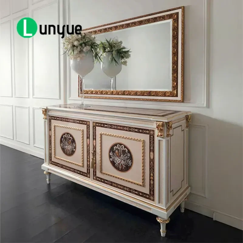 Luxury Classical Wood Painted Sideboard TV Cabinet for Kitchen Restaurant Home Furnishing High End Storage Console