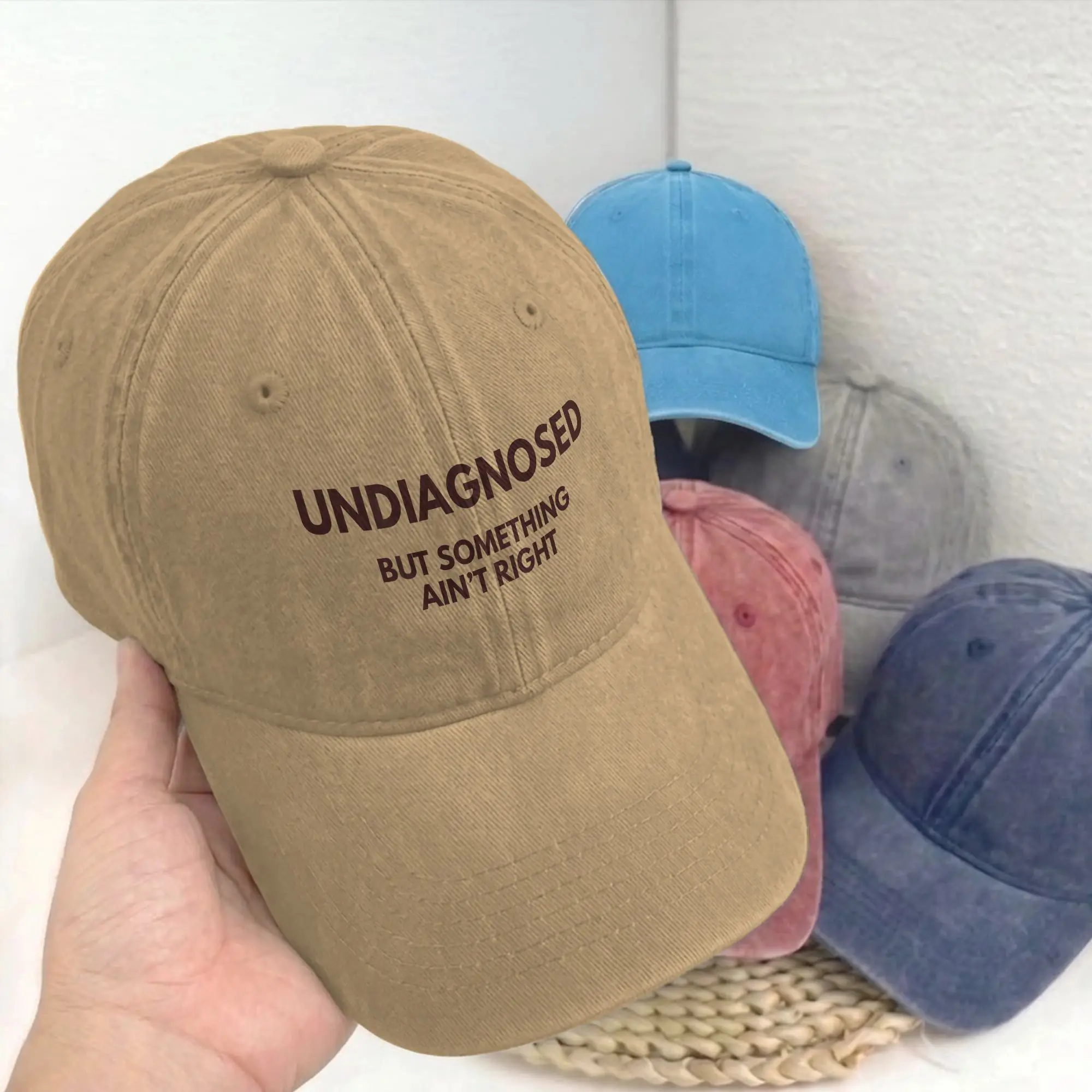 Undiagnosed But Something Ain't Right Unstructured Baseball Caps Distressed Washed Saying Funny Headwear Unisex Adjustable Hats