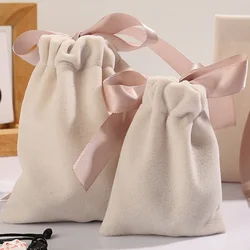 Thicken Velvet Jewelry Bags Small Necklace Bracelet Packaging Pouches Ribbon Bow Drawstring Gift Bag Jewelry Protect Storage Box