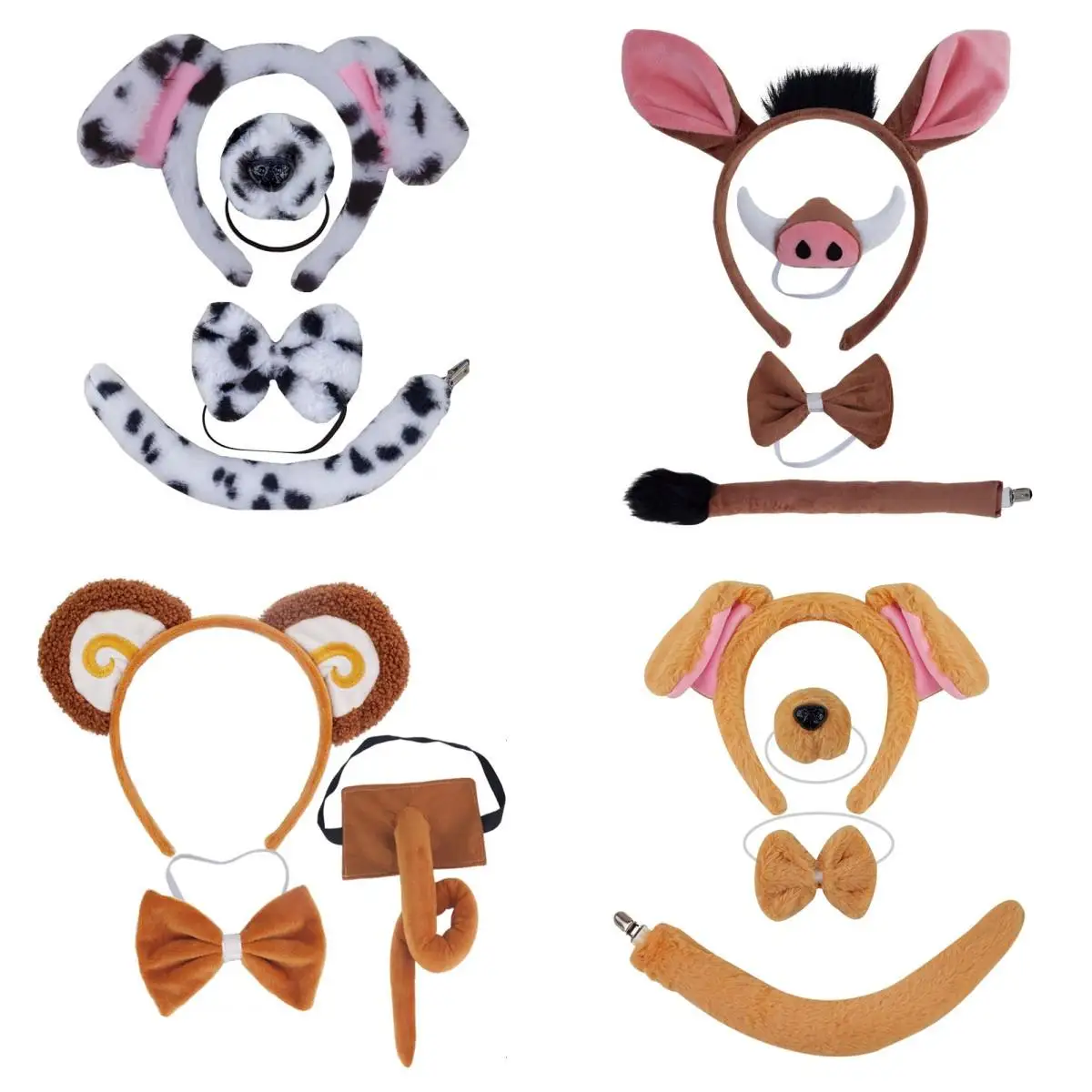 Cute Halloween Animal Ears and Tail Set Holiday Masquerade Dog Cosplay Costume Dress-up Accessories for Kids and Adults