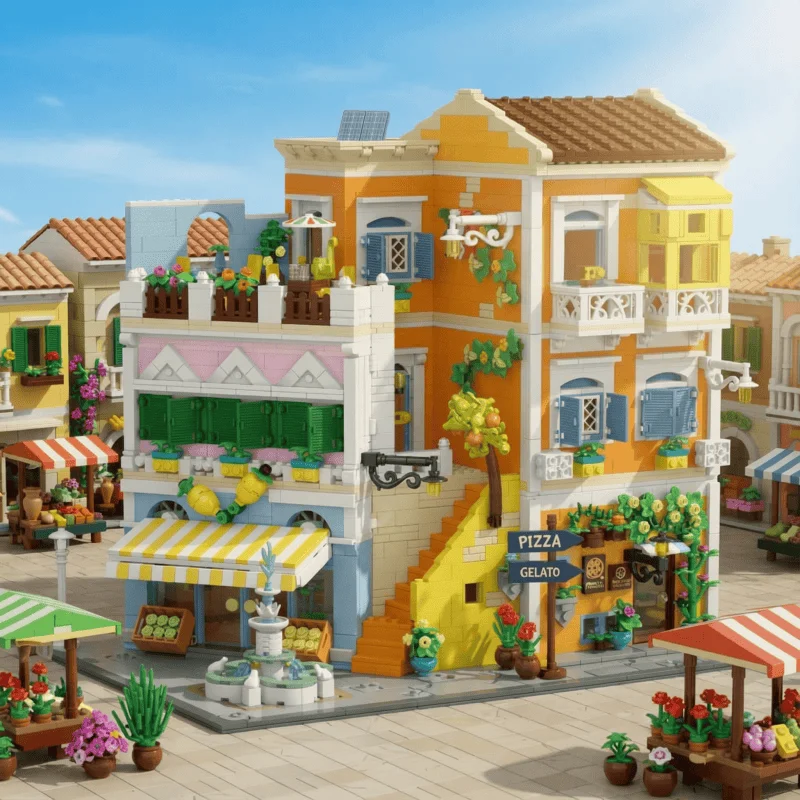  Klemmbausteine Haus Italienischer Badeort Marke Architecture Häuser Bausteine Modell Bausatz Mediterraner Stil Stadthaus Architektur Gebäude House Modular Building Set für Erwachsene und Kinder 4017
