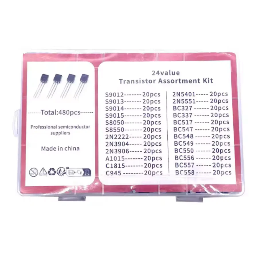 

480PCS/Box Assorted Set BC327 BC337 BC517 BC547 BC548 BC549 2N2222 3906 3904 5401 5551 C945 for Electronics Projects