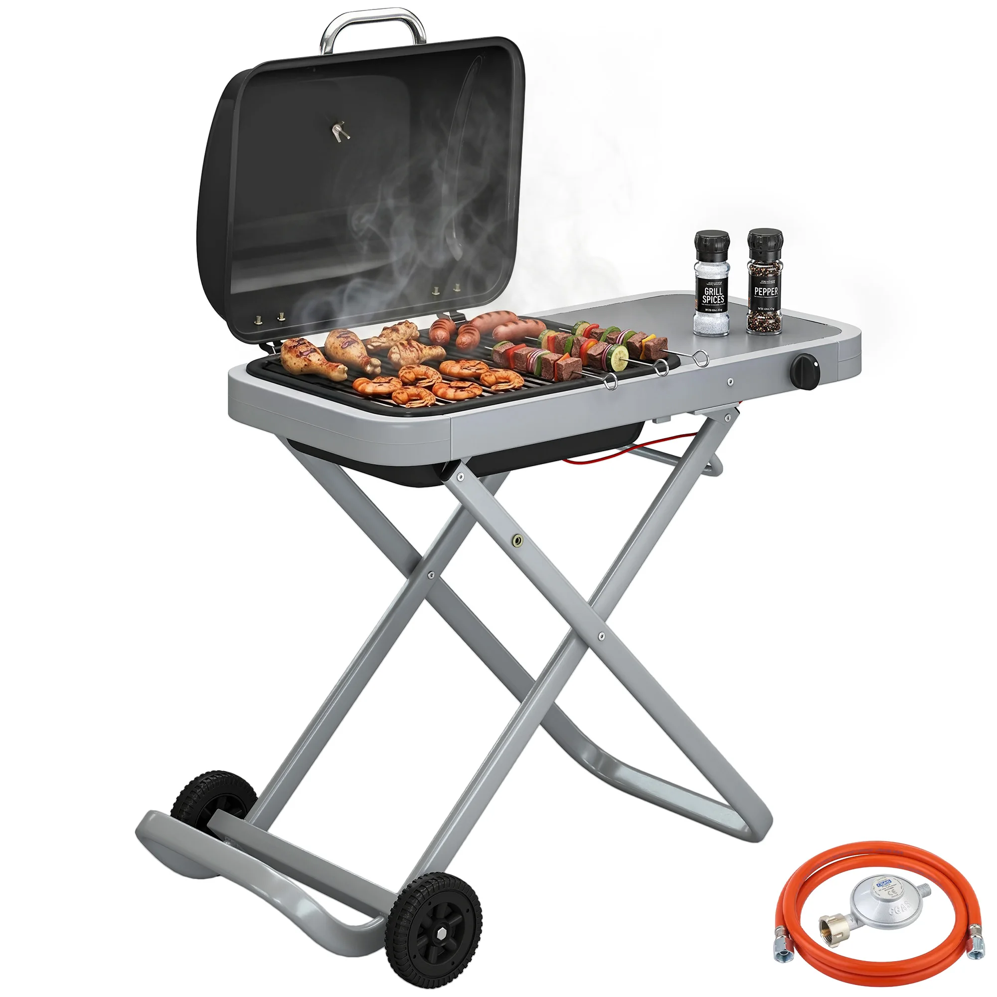 Outsunny Negro Barbacoa De Gas Acero Inoxidable Metal -109X55x89 Cm. - Imagen 2