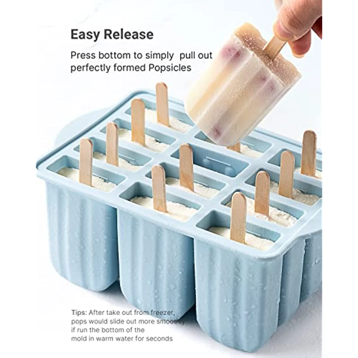 1set, 12 pieces 50pcs BPA-Free Silicone Popsicle Molds with Easy-Release Design, Includes Popsicle Sticks and Cleaning Brush - M