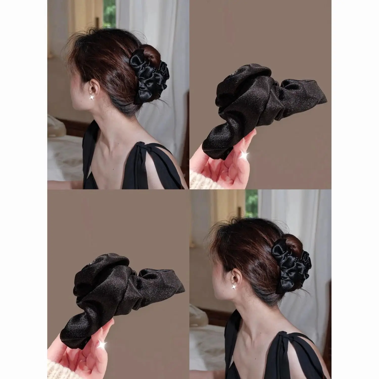 

High grade satin large hair grab light luxury pleated back of the head clip shark new sweet and fresh hair clip