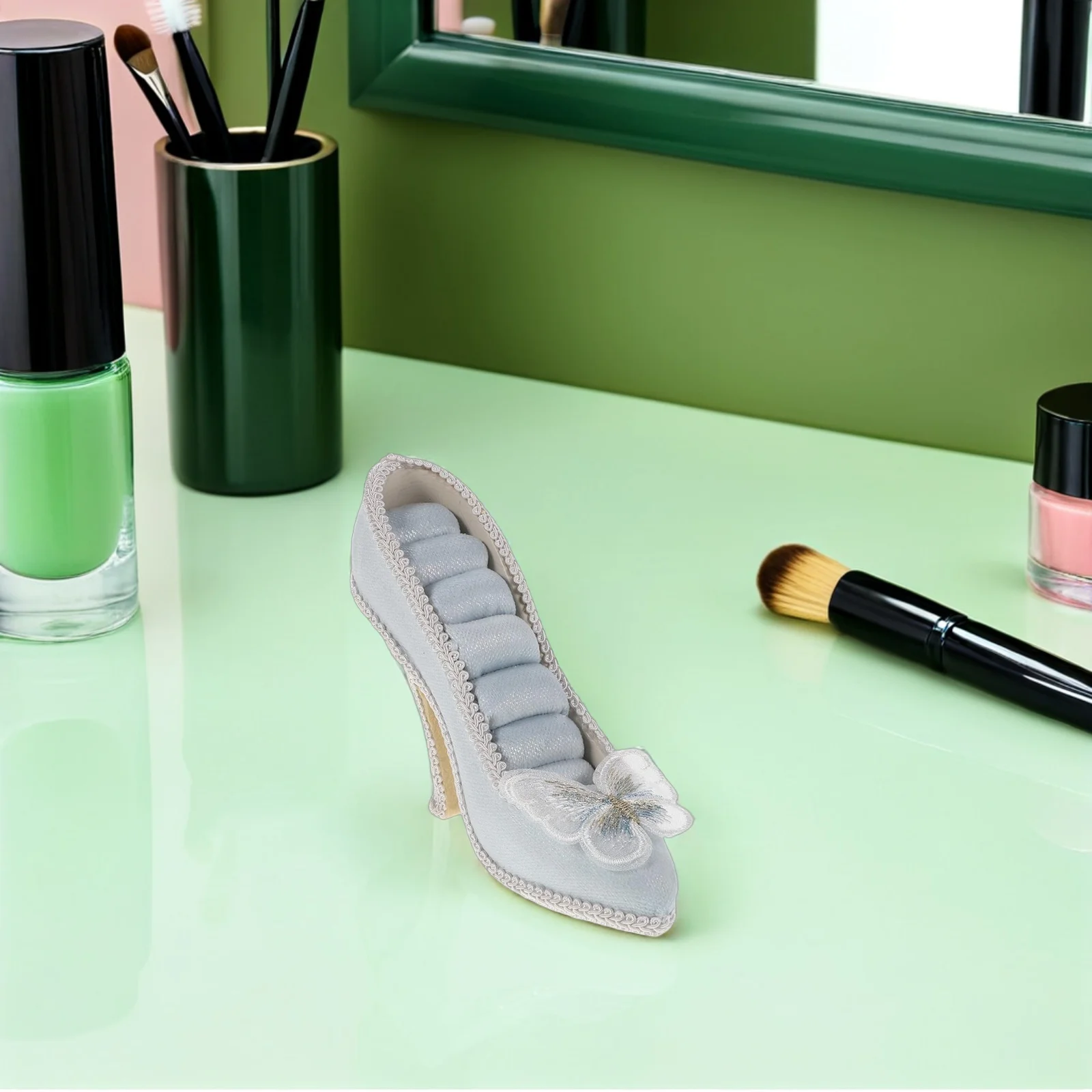 

Jewelry Display Stand High Heel Shape Ring Organizer Storage Holder For Rings Earrings 4.52X4.32X1.77" Blue